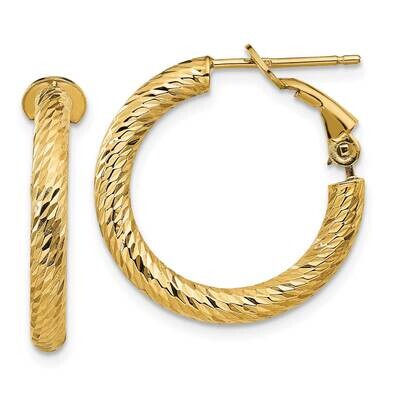 3x15mm Diamond-Cut Round Omega Back Hoop Earrings 14k Gold PRE938, MPN: PRE938, 191101984365