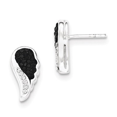 Rhodium-plated Black and Clear Crystal Post Earrings Sterling Silver QE12546