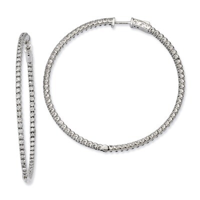 Diamond In and Out Hinged Hoop Earrings Sterling Silver Rhodium-plated QE7949, MPN: QE7949, 8839574…