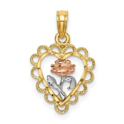 Tri Color Heart with Rose Lace Trim Charm 14k Gold K9065, MPN: K9065, 637218037780