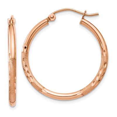 Light Weight Satin Diamond Cut Hoop Earrings 14k Rose Gold TF757, MPN: TF757, 191101362965