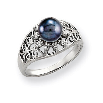6mm Black Fresh Water Cultured Pearl Diamond Ring 14k white Gold Y4385BP/A, MPN: Y4385BP/A, 8839570…