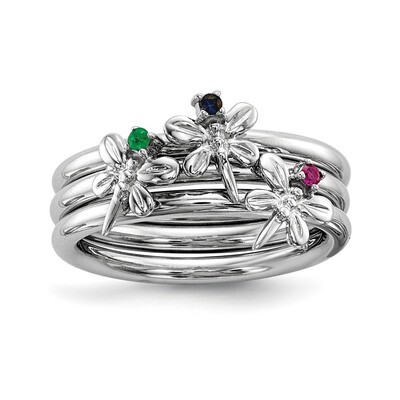 Set of 3 Sapphire Ruby Emerald Rings Sterling Silver Rhodium QR6761, MPN: QR6761,