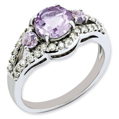Pink Quartz Ring Sterling Silver Diamond QR3071PQ, MPN: QR3071PQ, 883957403717