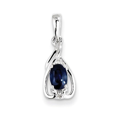 Sapphire Oval Pendant Sterling Silver Rhodium-plated Diamond QP2982S, MPN: QP2982S, 883957530505