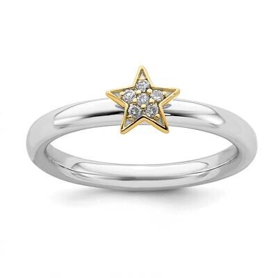 Dia. Star Ring Sterling Silver &amp; Gold-plated QSK2175, MPN: QSK2175, 191101213724