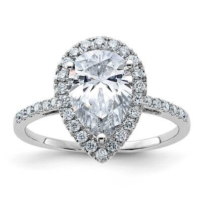 2 1/2ct. D E F Pure Light Pear Moissanite Halo Engagement Ring 14k White Gold RM2047E-200-WMP, MPN:…