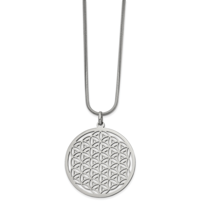 Flower Cut-out Large Circle 20 Inch Necklace Stainless Steel Polished SRN2521-20 by Chisel, MPN: SR…