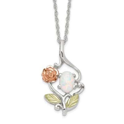 Cr White Opal Black Hills Gold Necklace 18 Inch Sterling Silver with 12k Gold Accents QBH289-18, MP…