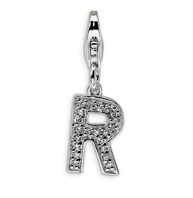 Letter R Charm Sterling Silver Synthetic Diamond QCC105R by Amore La Vita, MPN: QCC105R, 8839573303…