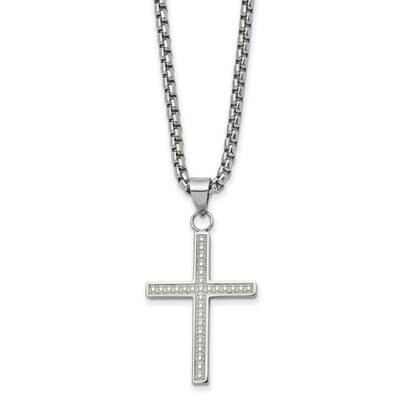 Textured Cross 24 Inch Necklace Stainless Steel Polished SRN2846-24, MPN: SRN2846-24, 191101870675