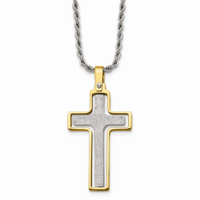 Yellow IP-plated Laser Cut Moveable Cross Necklace Stainless Steel SRN723-22 by Chisel, MPN: SRN723…