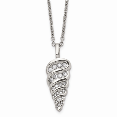Fancy Shell CZ Stone Pendant 22 Inch Necklace Stainless Steel SRN592-22 by Chisel, MPN: SRN592-22, …