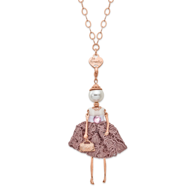 Le Amiche Rose-tone Swar Sim.Pearl Pnk Strass Crystal Lace Charm with Chain Le Amiche Rose-tone by …