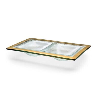 Annieglass Gold Roman Antique Two Section Dish 9 1/2 x 5 3/4 Inch, MPN: G162, UPC: