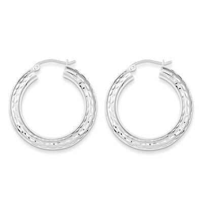 4.00mm Diamond Cut Hoop Earrings Sterling Silver Rhodium-plated QE4486, MPN: QE4486, 883957931050