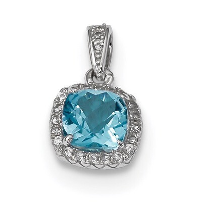 1.05 Blue Topaz Created White Sapphire Pendant Sterling Silver Rhodium QP4824, MPN: QP4824, 7412718…