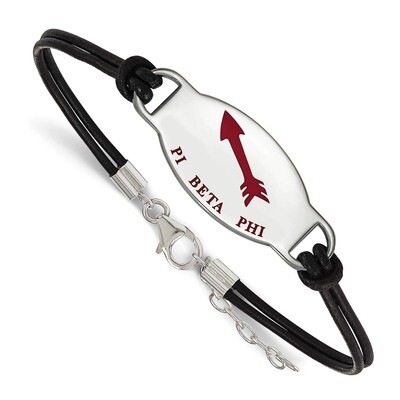 Pi Beta Phi Enameled Oval Black Leather Bracelet - Sterling Silver SS018PBP-BK-7, MPN: SS018PBP-BK-…