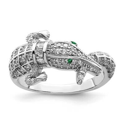 CZ Diamond Alligator Ring Sterling Silver Rhodium-Plated Polished QR7222, MPN: QR7222,