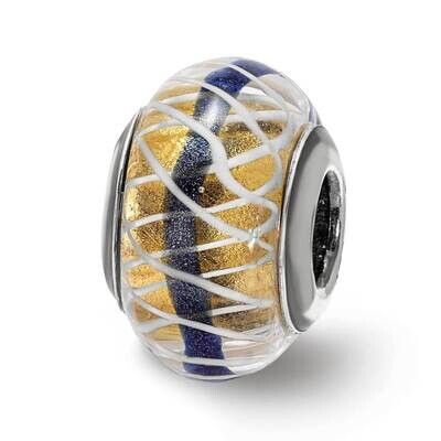 Gold Blue White Italian Glass Bead Sterling Silver QRS4016, MPN: QRS4016,