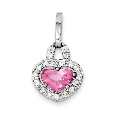 Pink and Clear Diamond Heart Pendant Sterling Silver QP617, MPN: QP617, 191101280191