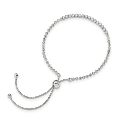 Diamond-cut CZ Adjustable Bracelet 10 Inch Sterling Silver QG4545, MPN: QG4545, 191101228001
