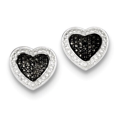 Black Rhodium Plated &amp; Black Diamond Heart Post Earrings Sterling Silver QE9307, MPN: QE9307, 88395…