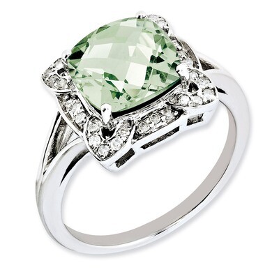 Green Quartz Ring Sterling Silver Diamond QR3038AG, MPN: QR3038AG, 883957361253