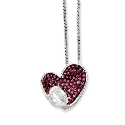 CZ Brilliant Embers Pink Heart Necklace Sterling Silver QMP502-18