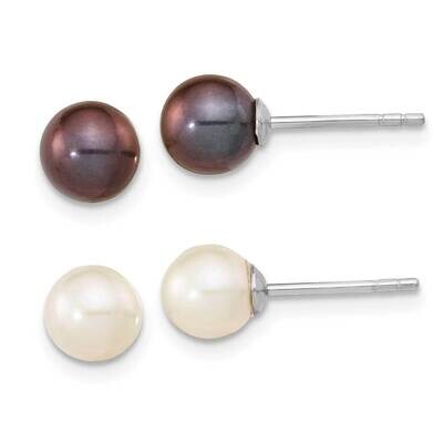 6-7mm Set of 2 White Black Round Fwc Pearl Earrings Sterling Silver Rhodium-Plated QE16319, MPN: QE…