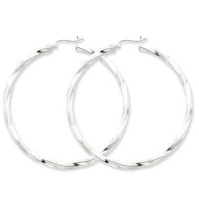 3mm Polished Twisted Hoop Earrings Sterling Silver Rhodium-plated QE4590, MPN: QE4590, 883957932033