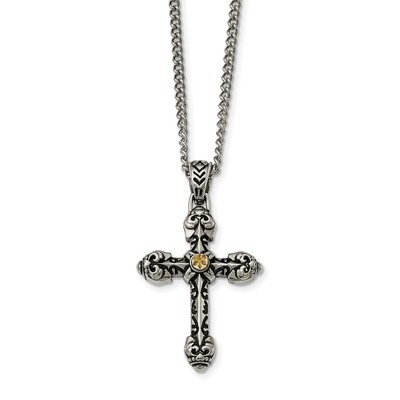 Yellow IP-plated D/C Center Cross Necklace Antiqued Stainless Steel SRN1935-24 by Chisel, MPN: SRN1…