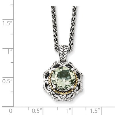 Green Quartz and Diamond Necklace Sterling Silver &amp; 14k Gold Antiqued QTC1068, MPN: QTC1068, 191101…