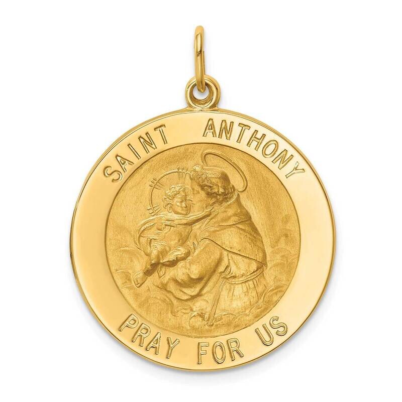 Large Round St. Anthony Medal 14k Gold Solid Polished Satin XR1787