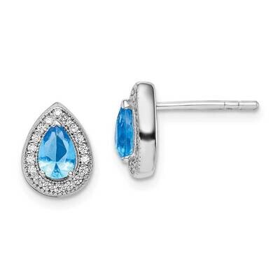 Blue &amp; Clear CZ Diamond Post Earrings Sterling Silver Rhodium Plated QE14472DEC, MPN: QE14472DEC, 8…