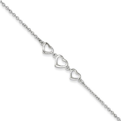 10 Inch 10 1 in ext Three Hearts Anklet Sterling Silver QG2809-10, MPN: QG2809-10, 886774988306