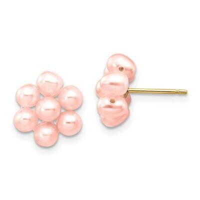 3-4mm Pink Egg Freshwater Cultured Pearl Flower Earrings 14k Gold XF298EPI, MPN: XF298EPI, 19110180…