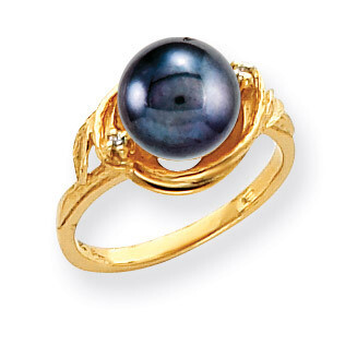 7.5mm Black Fresh Water Cultured Pearl Diamond Ring 14k Gold Y4382BP/A, MPN: Y4382BP/A, 883957091273