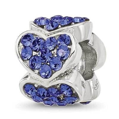 Blue Swarovski Crystal Hearts Bead Sterling Silver QRS4414, MPN: QRS4414,
