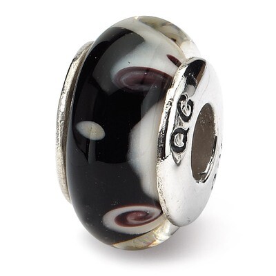 Black Grey Hand-blown Glass Bead - Sterling Silver QRS1128, MPN: QRS1128, 883957735085