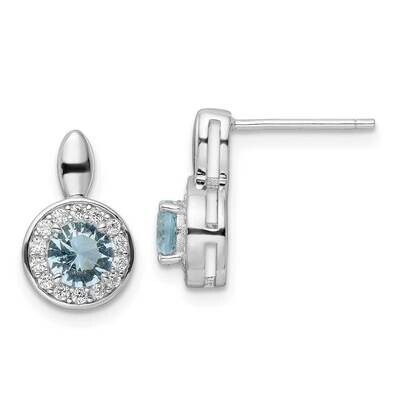 CZ Diamond Light Blue Glass Stone Dangle Post Earrin Sterling Silver Rhodium-Plated QE15754, MPN: Q…