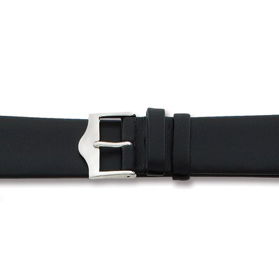 20mm Flat Black Leather Silver-tone Buckle Watch Band BA90-20, MPN: BA90-20, 886774147284