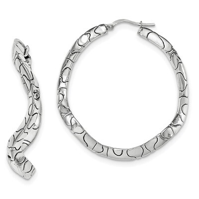 Waved Hinged Hoop Earringss Sterling Silver Rhodium-plated Polished QE11600, MPN: QE11600, 19110122…