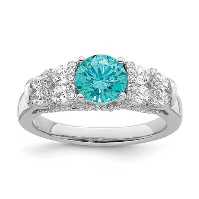 Blue Swarovski Crystal &amp; CZ Diamond Ring Sterling Silver Rhodium-Plated QR7350, MPN: QR7350,