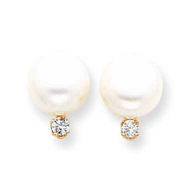 White Button Cultured Pearl &amp; Diamond Earrings 14k Gold XLB158BL, MPN: XLB158BL, 815479016601