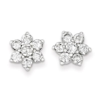 Flower Post Earrings Sterling Silver Diamond QE9215, MPN: QE9215, 883957519784