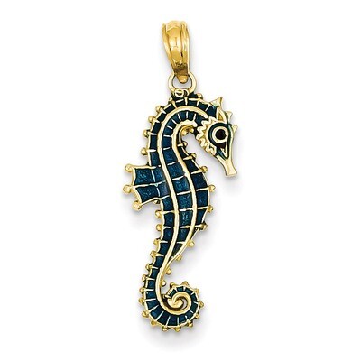 3-D Blue Enameled Seahorse Pendant 14k Gold K4181, MPN: K4181, 637218141012