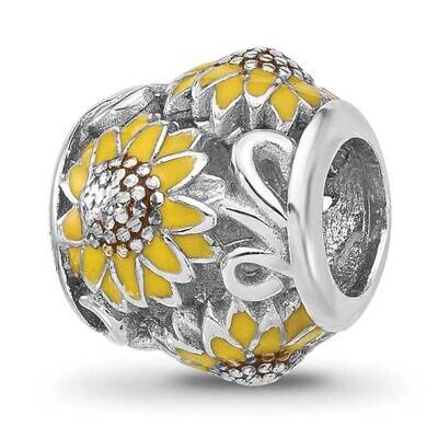 Enameled Sunflowers Bead Sterling Silver Rhodium-plated QRS4510, MPN: QRS4510,