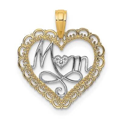 Cut-Out Mom Inside Scallop Heart Charm 14k Gold Rhodium K9550, MPN: K9550, 637218164752