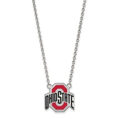 Ohio State University Large Enamel Pendant with Chain Necklace Sterling Silver SS087OSU-18, MPN: SS…